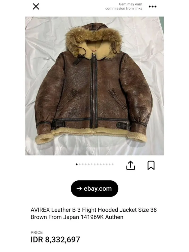 AVIREX B3 HOODED LEATHER JACKET VINTAGE CLASSIC JAKET KULIT photo 1