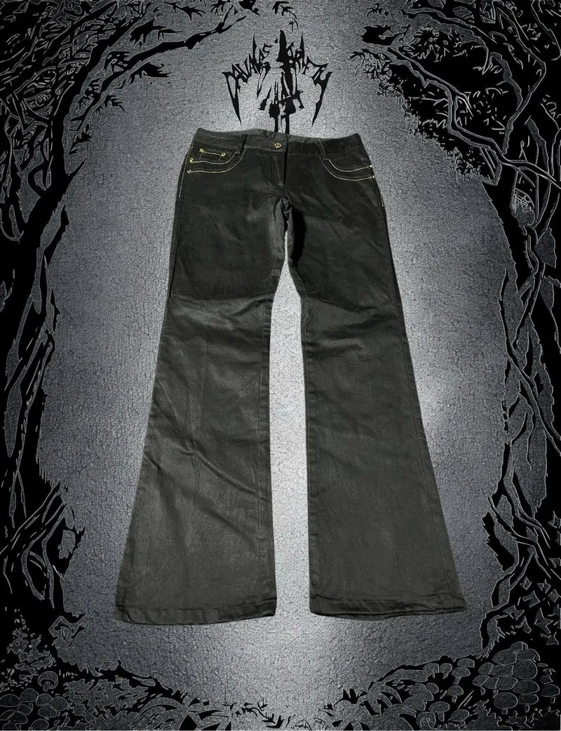 ✮ Black Flare Jeans Embroidered Back Pocket Crystal Lowwaist photo 1