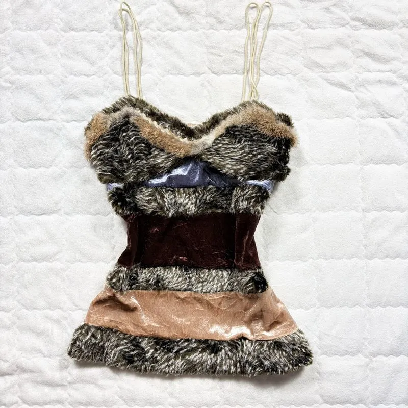 Faux Fur-textured Brown Cami Top photo 1