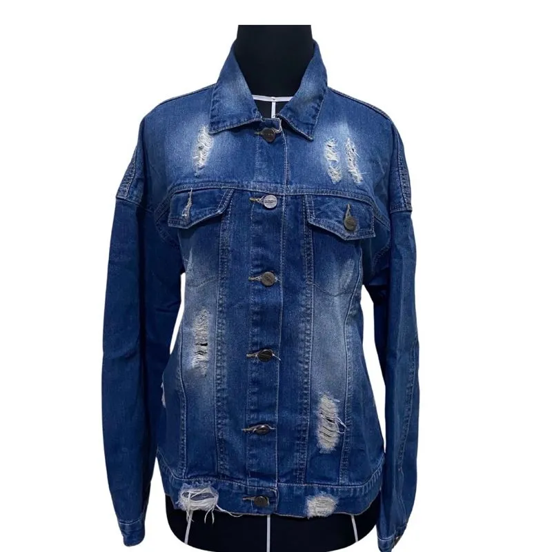 Streetwear Biker Denim jacket Wanita silver navy photo 1