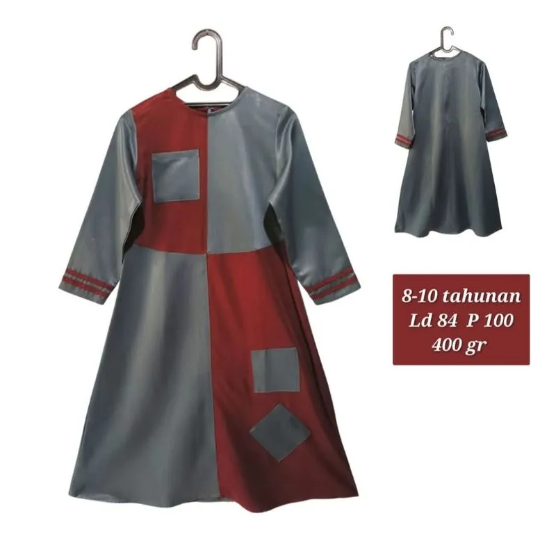 Gamis abu merah anak perempuan 8-10 tahunan  photo 1