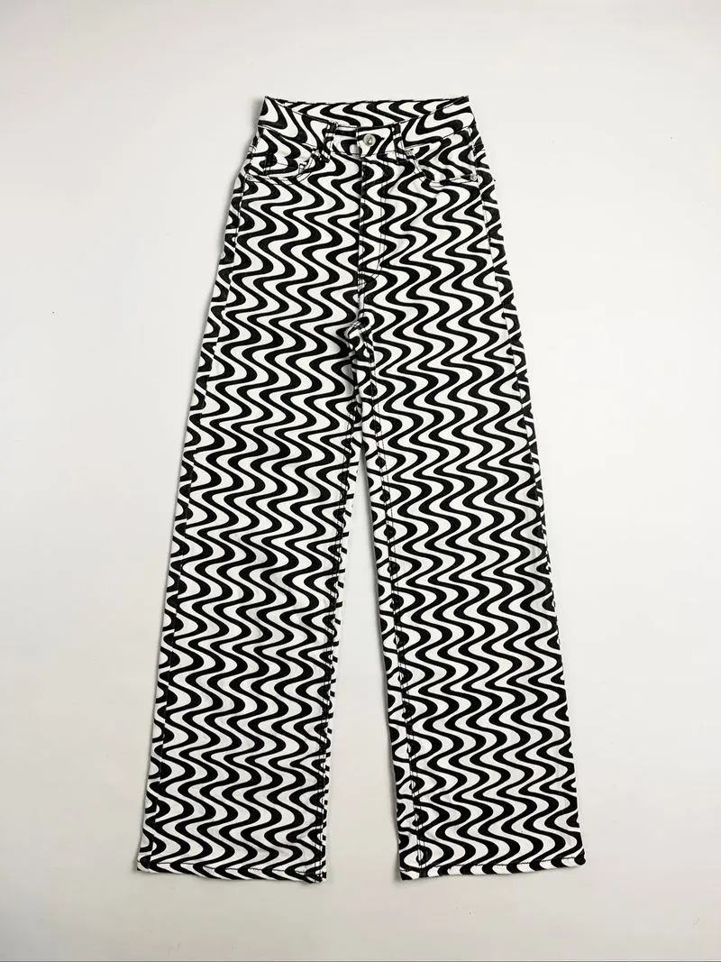 Y2k H&M Twill Swirl Psychedelec Wide Leg Jeans photo 1