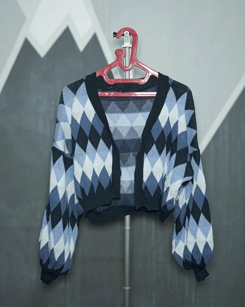 Preloved Cardigan Rajut Motif Argyle Biru | Korean Style photo 1
