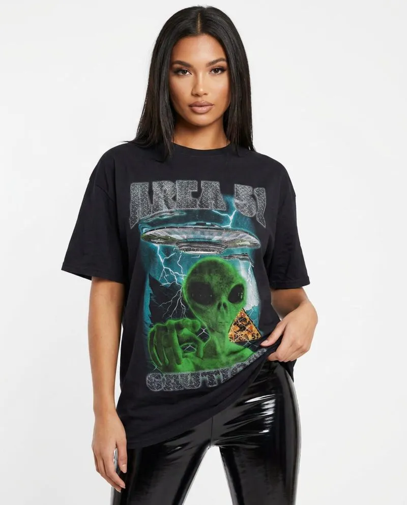 Prettylittlething "Area 51 Caution" UK Brand Graphic Tee photo 1
