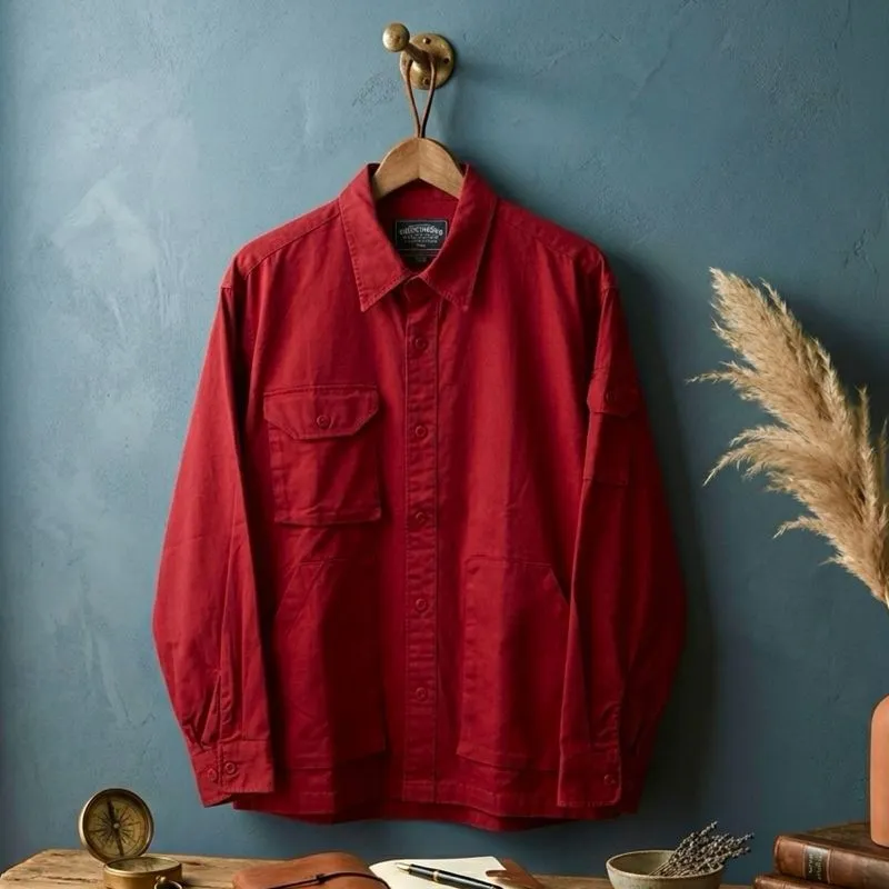 frizmWORKS Korea Canvas Big Pocket Burgundy Outer Shirt L/S photo 1