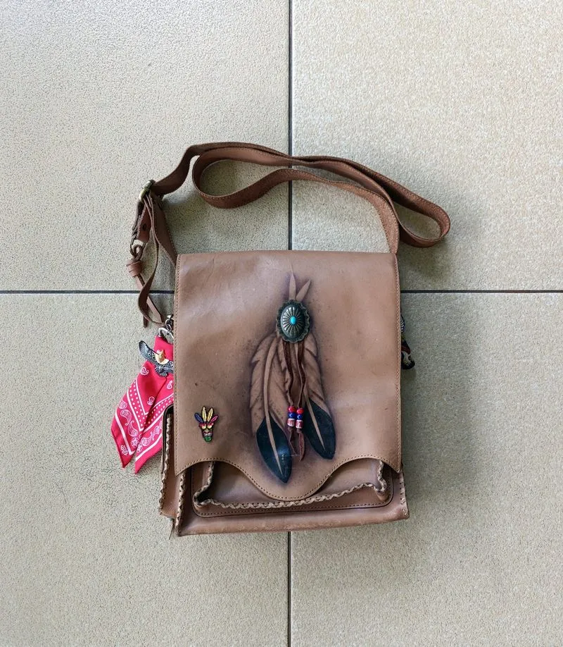Native American "Feather" Leather Sling Bag photo 1