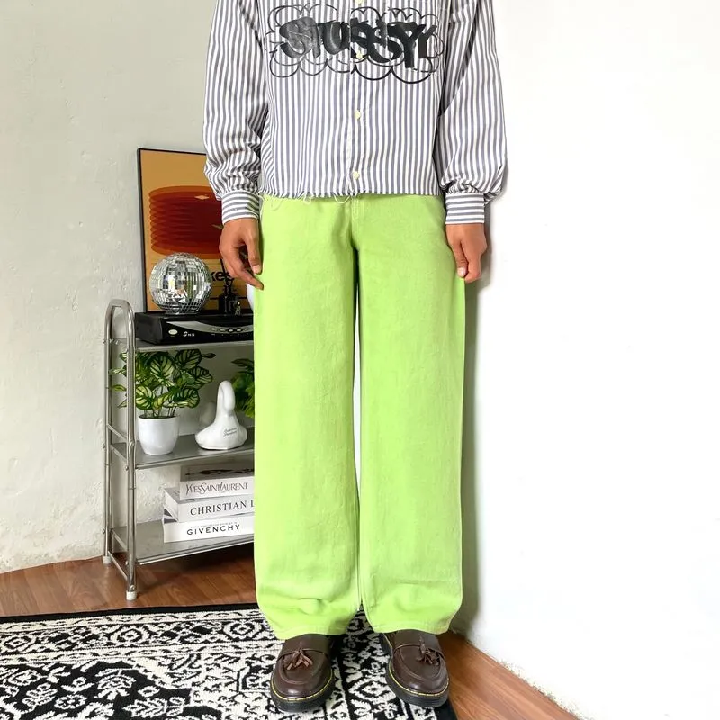 Emo pistachio green high waist denim loose fit photo 1