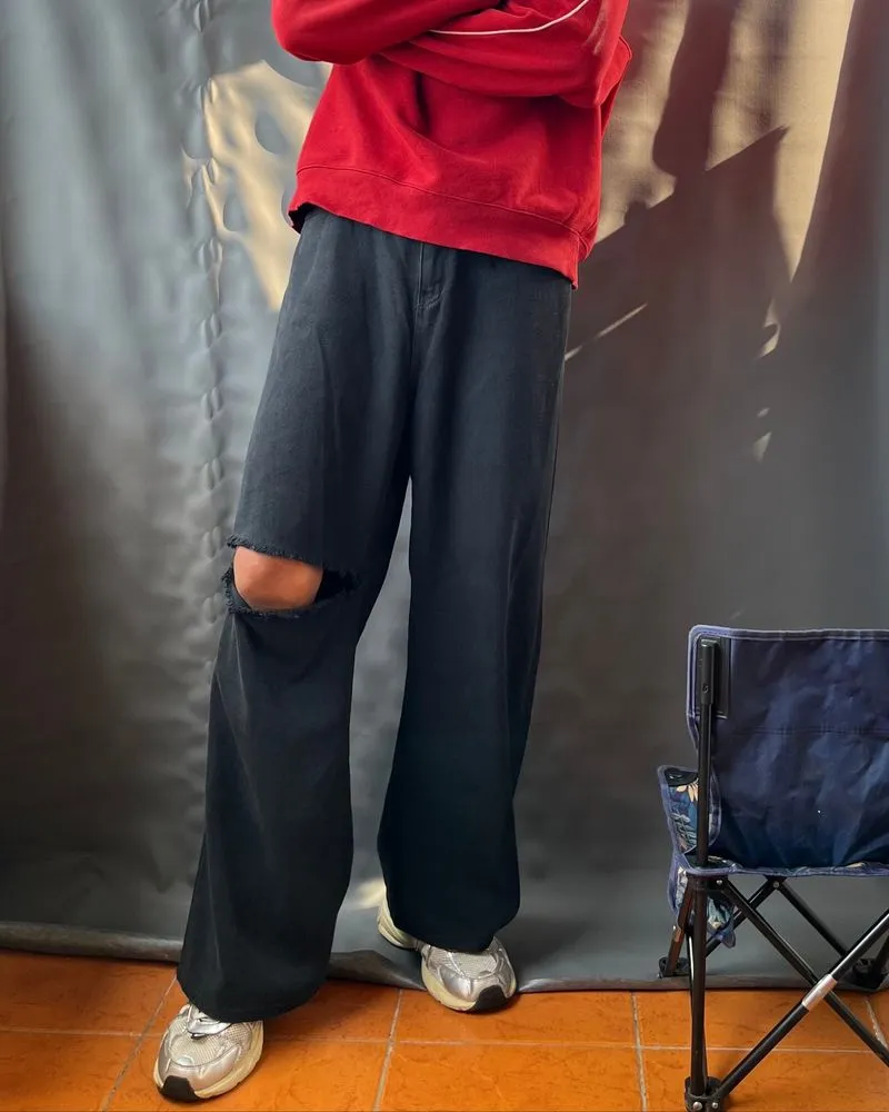ripped denim baggy black photo 1