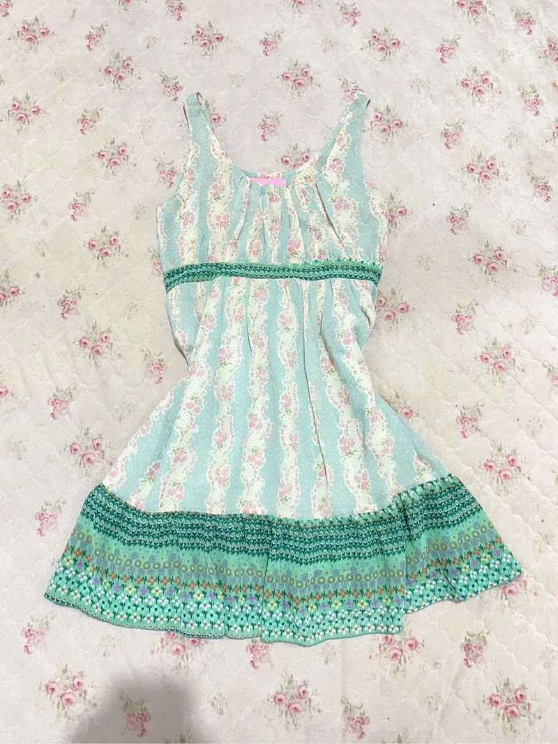 Minidress floral polka babyblue pinky coquette cute rare💗 photo 1