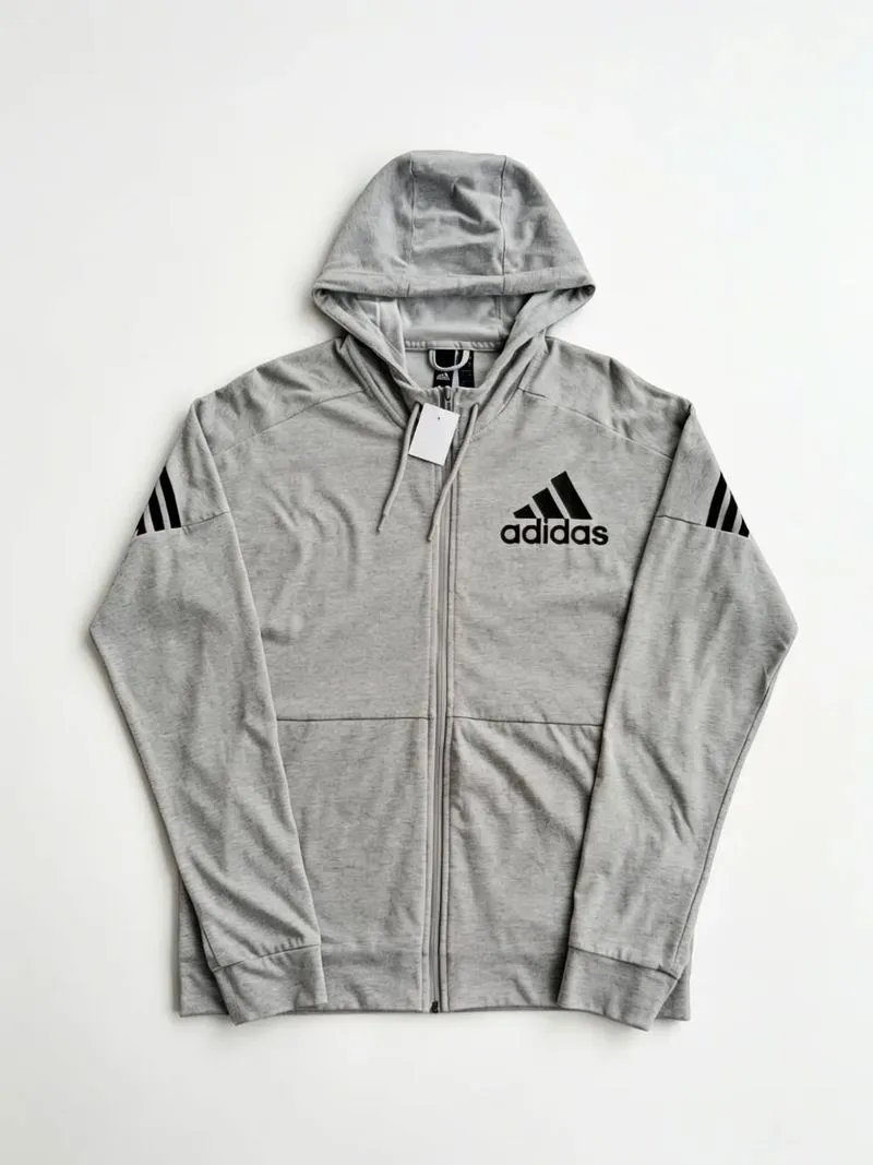 ADDIAS 3 STIPE GRAY HOODIE JACKET | OUTERWEAR | CLWM photo 1