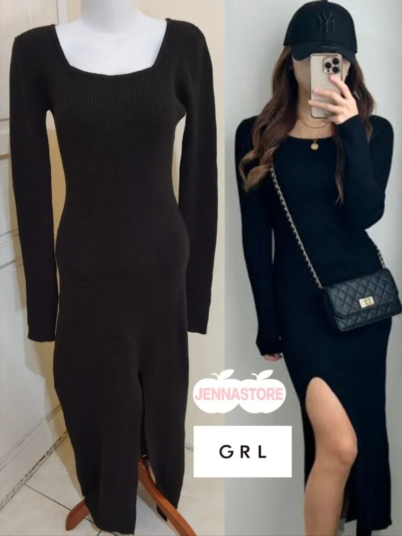 GRL dress hitam rajut presbody belah tengah sexy bodycon photo 1