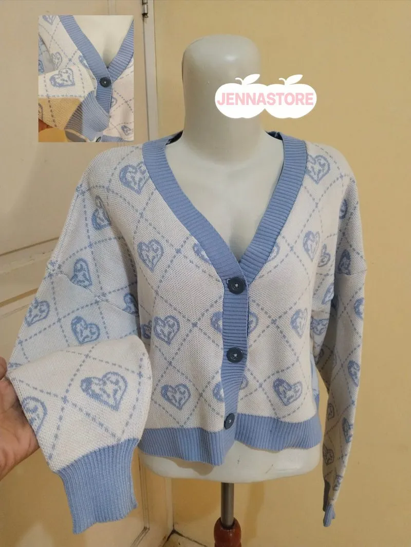 Cardigan rajut motif love semi oversize photo 1