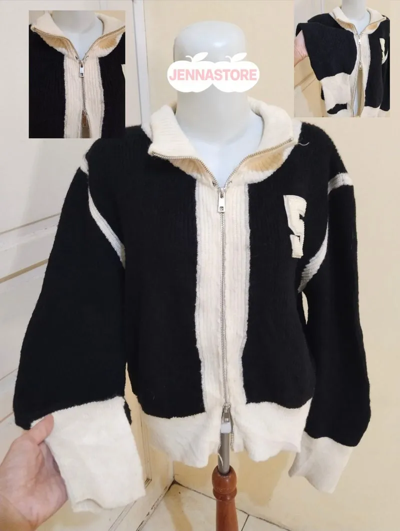 Cardigan rajut hitam double zipper jaket double zipper photo 1