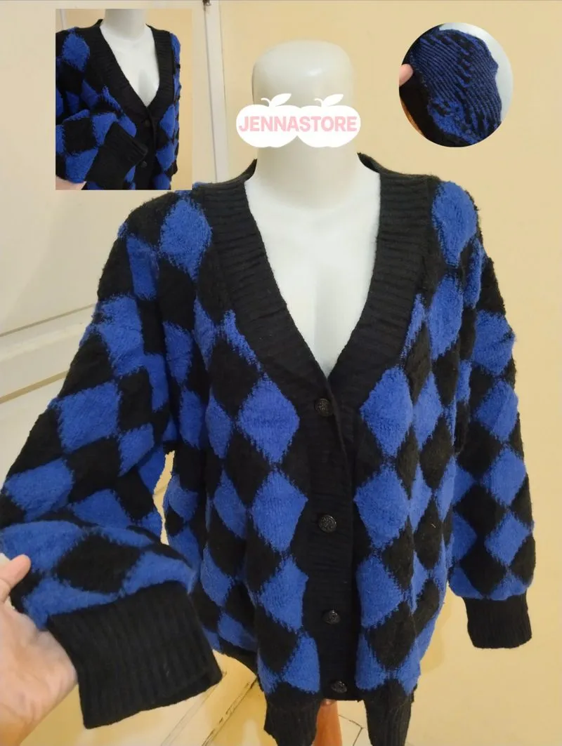 Cardigan rajut motif ketupat gembul unisex oversize photo 1