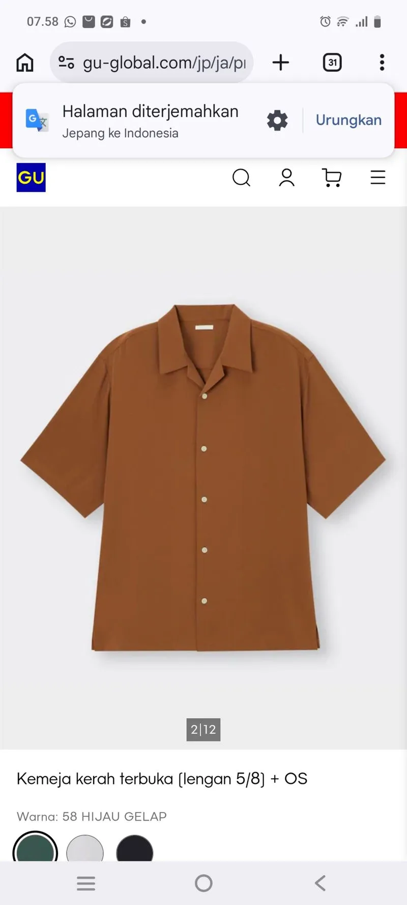 Kemeja GU Dry Open Colar (Oversized)  photo 1