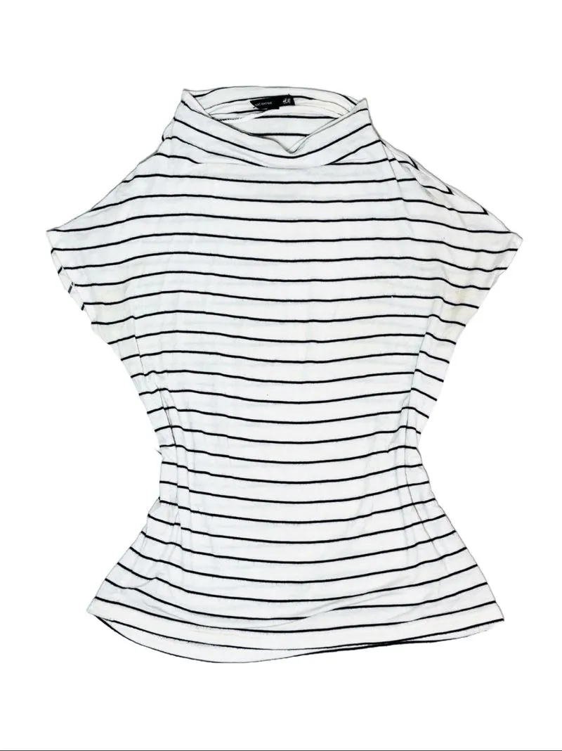 H&M top fitted shirt turtle neck stripe short sleeve photo 1