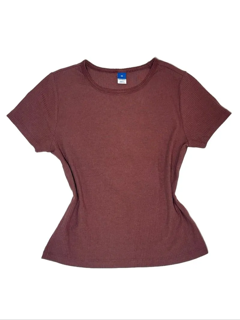 OLD NAVY fitted ribbed tee shirt brown xs photo 1