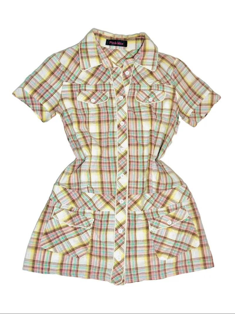 mini dress plaid overjeans vintage shoujo harajuku 2000s photo 1