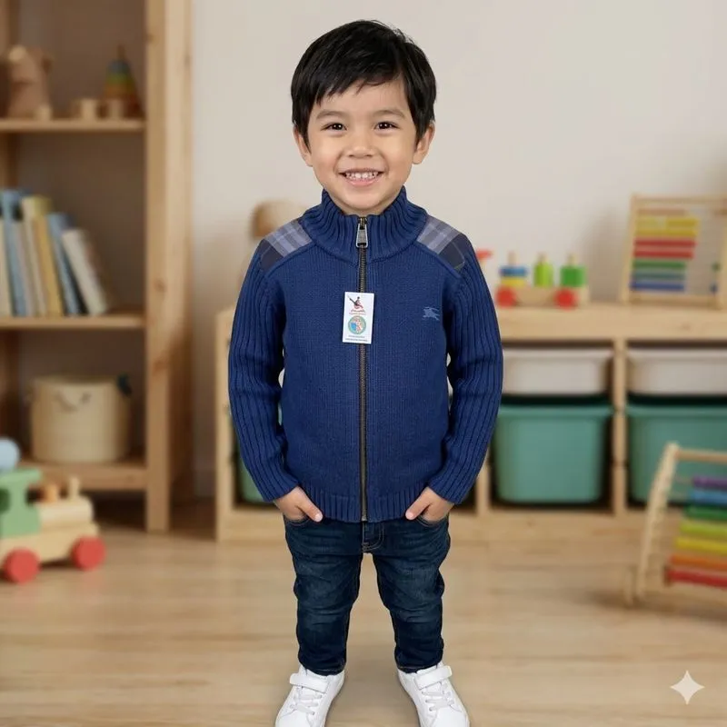 Turtle neck rajut zipper anak Burberry biru keren photo 1