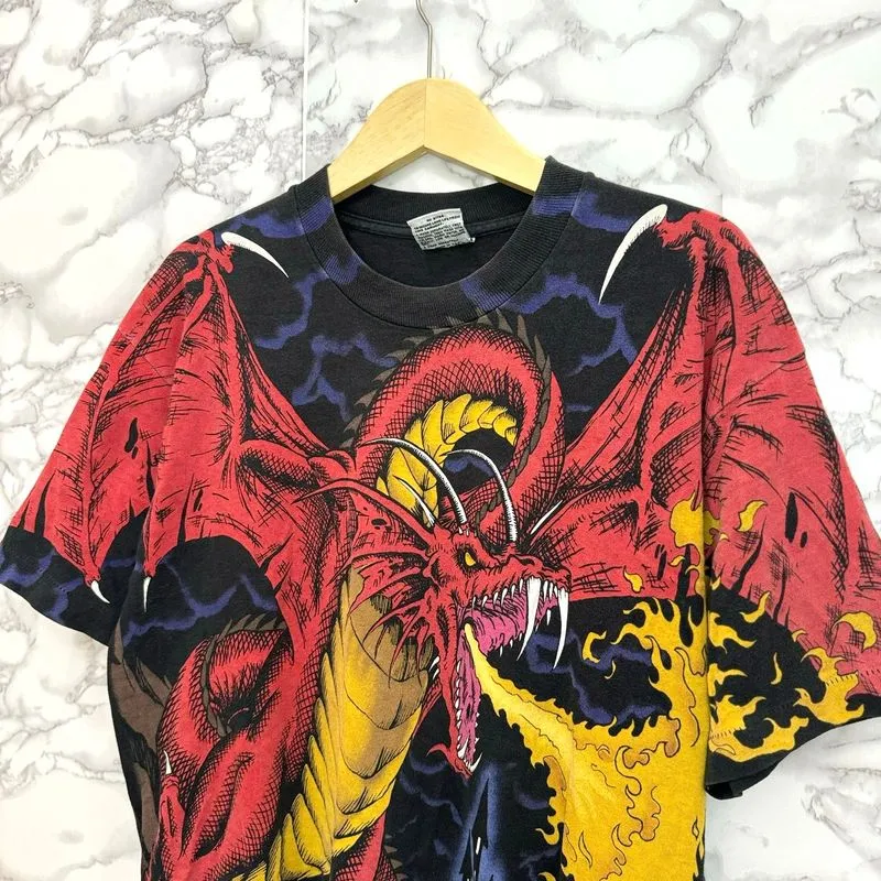 Kaos vintage liquid blue dragon all over printed 1993  photo 1
