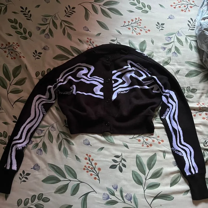 Y2K Emo Crop top Wanita white black photo 1