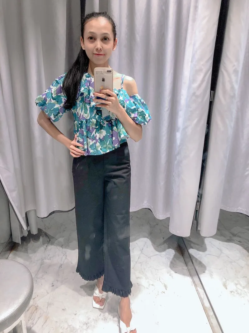 Minimalist Casual Blouse Wanita purple green photo 1