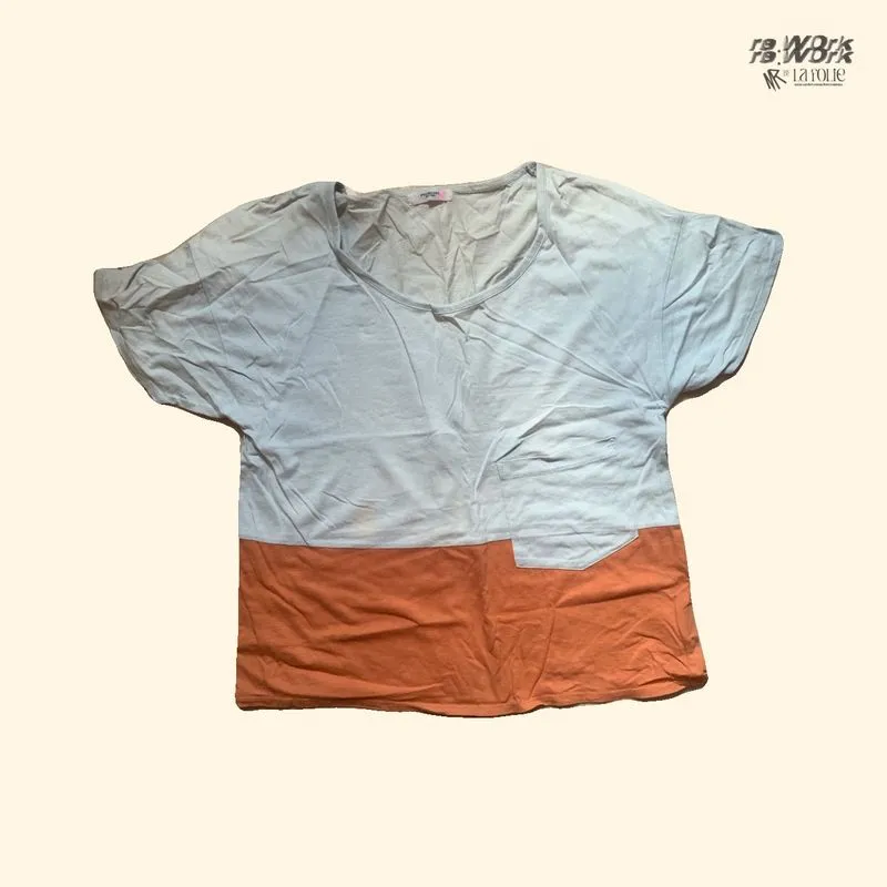 Minimalist Casual T-shirt Wanita orange blue photo 1