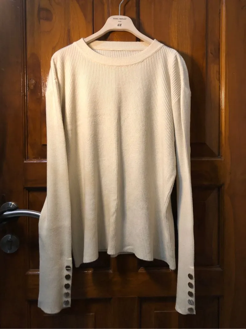 Streetwear Minimalist Sweater Wanita cream photo 1