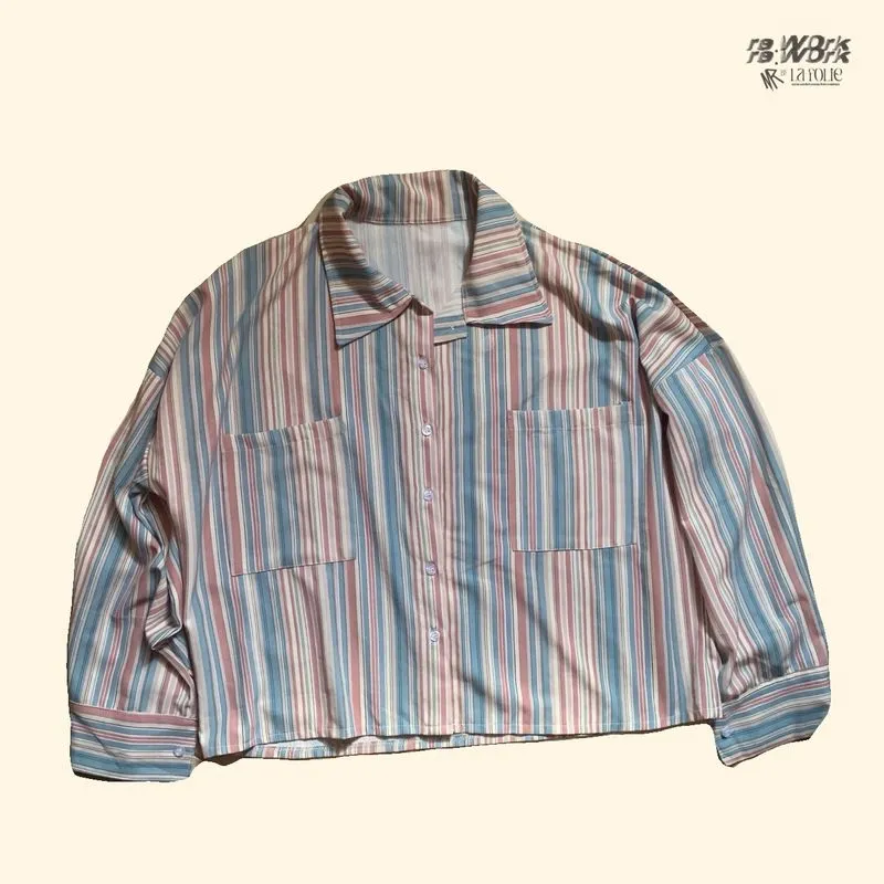 Minimalist Casual Shirt Wanita pink blue photo 1
