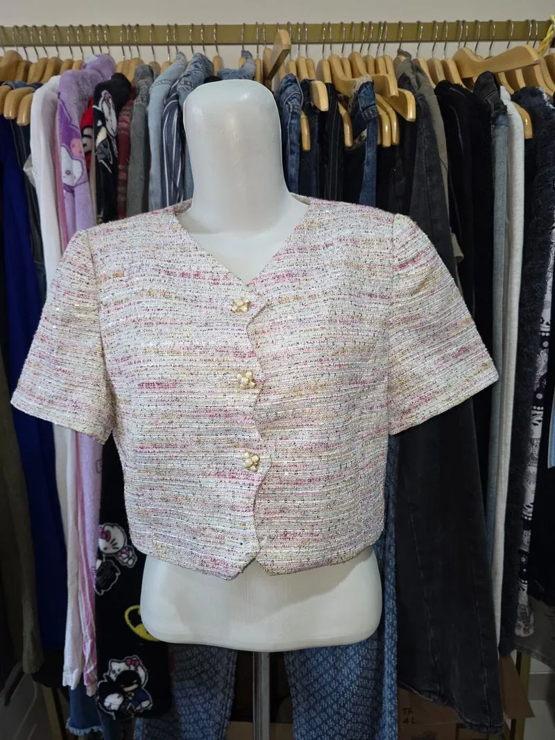 Crop tweed light pink photo 1