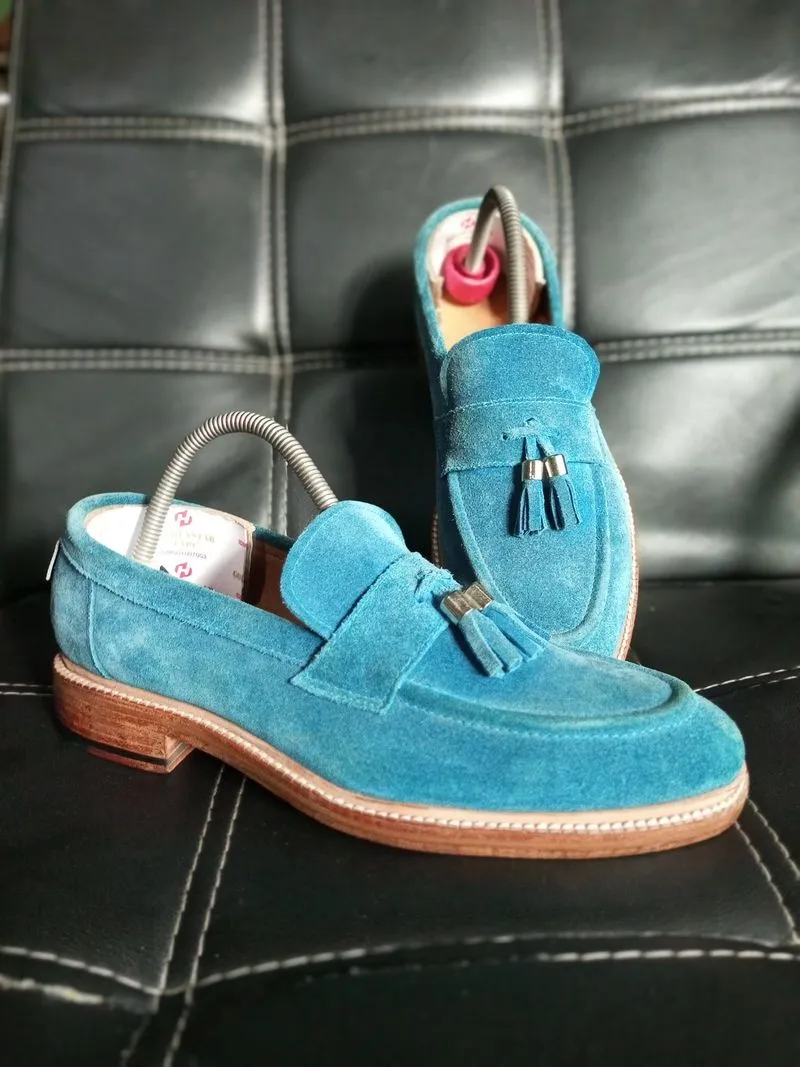 Loafers Tassel Suede blue sky photo 1