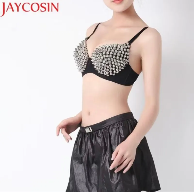 Crop Top Ultrathin Br4 Punk Wanita Gothic Perak Kancing  photo 1