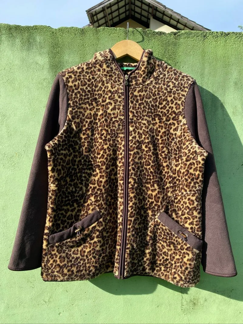 Crocodile Leopard Sherpa Fleece Jacket Y2K Cozy Outerwear photo 1