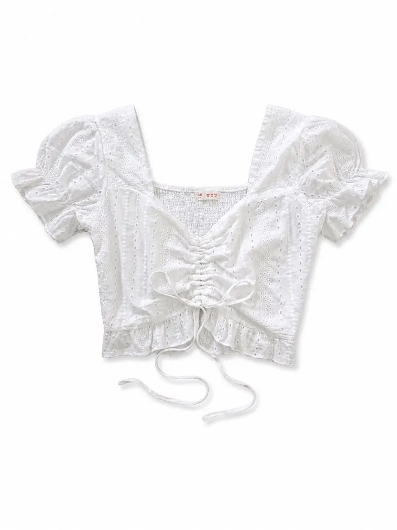 Eyelet Scrunch Crop Top photo 1
