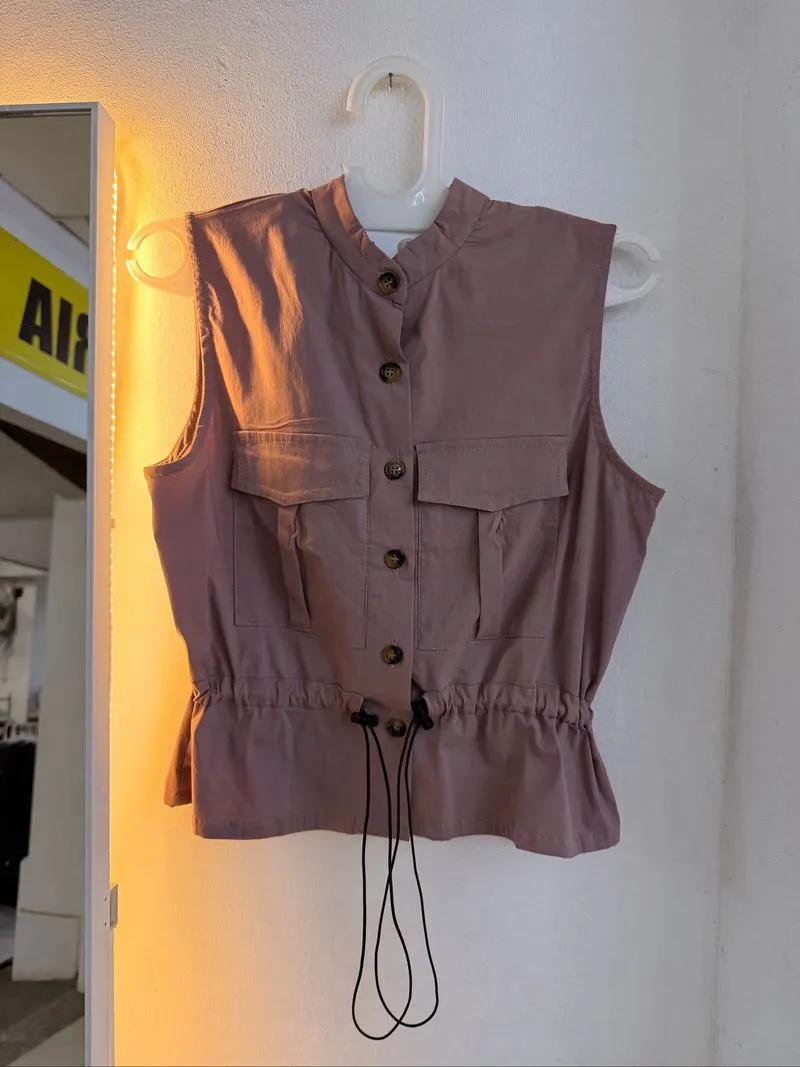 Vest Cargo Wanita Dusty Pink Serut Pinggang photo 1