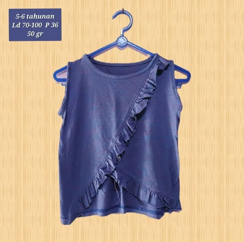Blouse kensi tanktop tanpa lengan ungu corak anak perempuan  photo 1