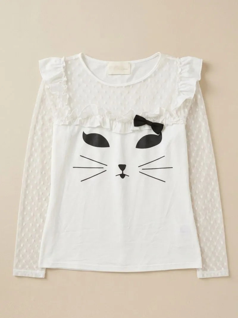 Blouse Putih Cute Cat + Lace photo 1