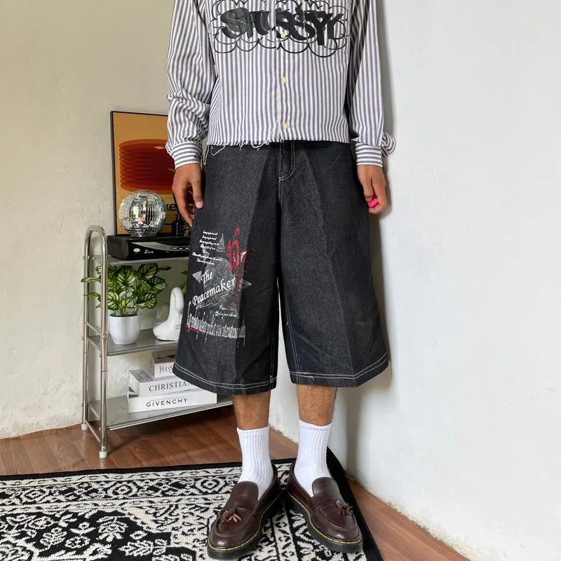 Skaters black denim jorts baggy photo 1