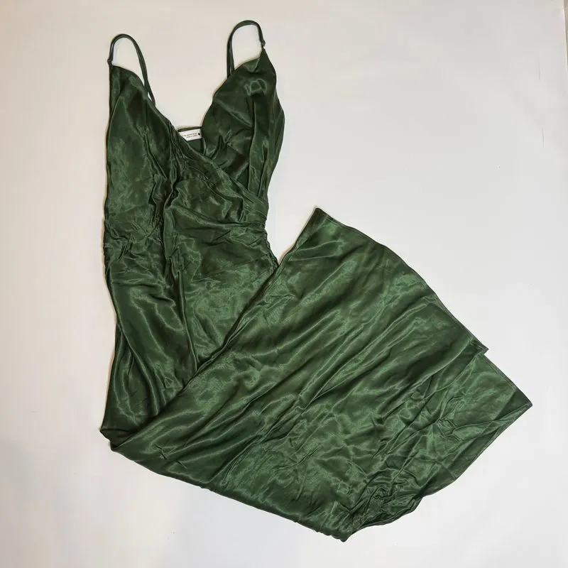 Zara Green Emerald Satin Silk Atonement Slit Midi Gown Dress photo 1