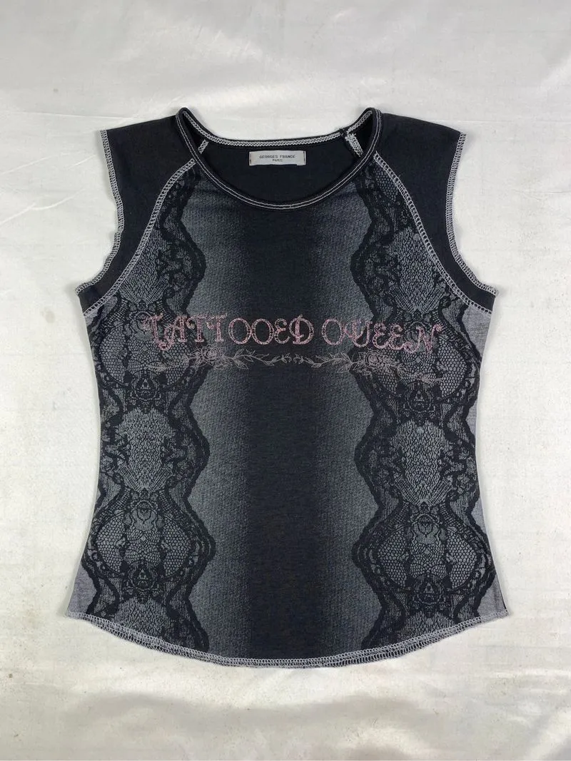 Georges France Black Gradiation Tattoo Sleeveless Top (S) photo 1
