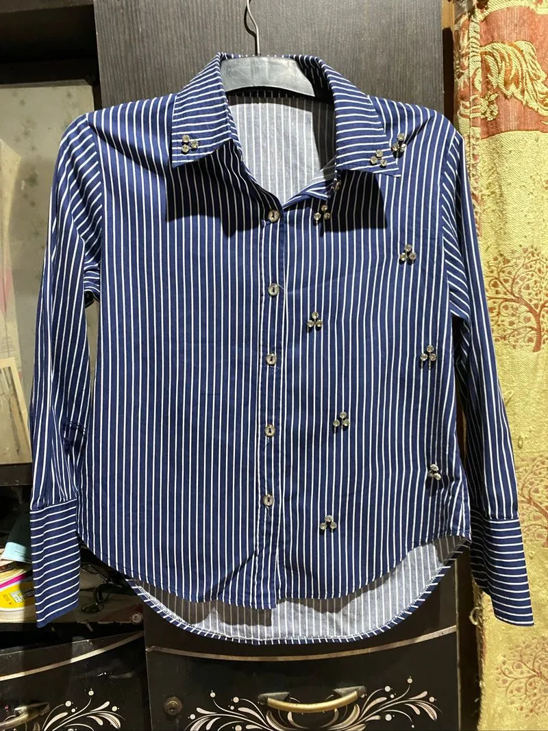 Kemeja dongker motif garis photo 1