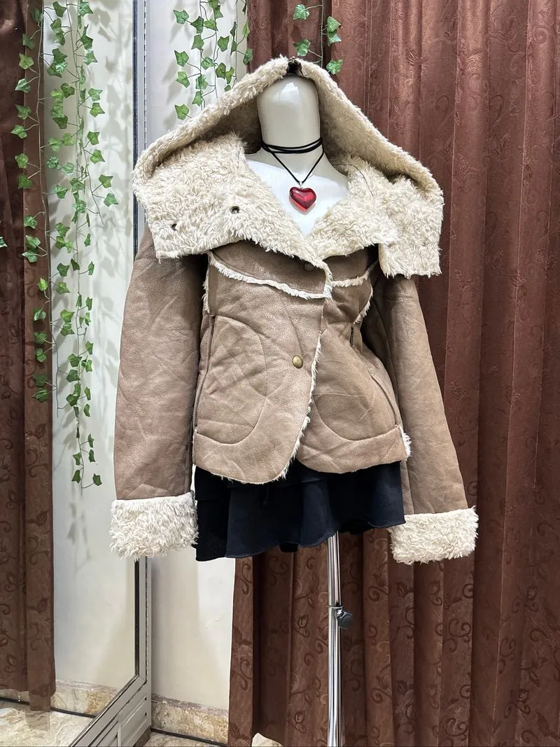 faux leather fur brown jacket vintage  photo 1