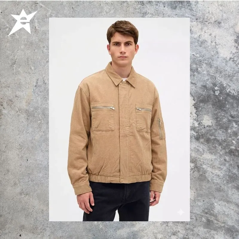  work jacket corduroy brown double pocket photo 1