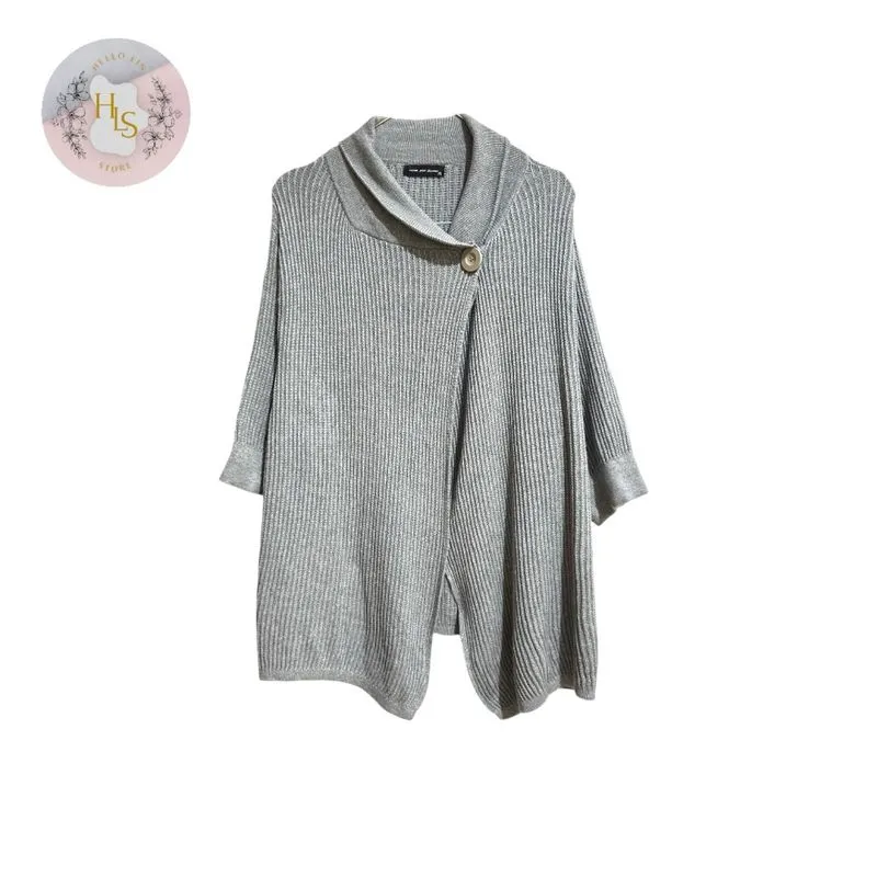 Cardigan Rajut wanita warna abu-abu Gray Tebal lengan 7/8 photo 1