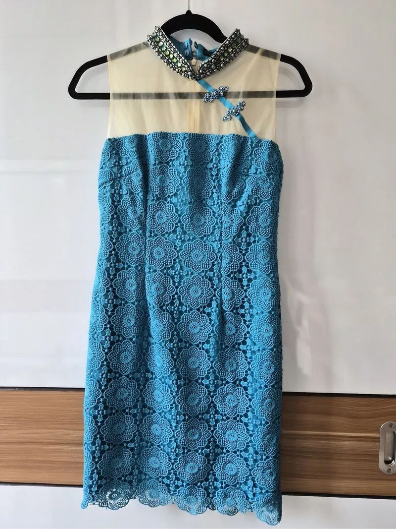Solemio Teal Lace Cheongsam Dress photo 1