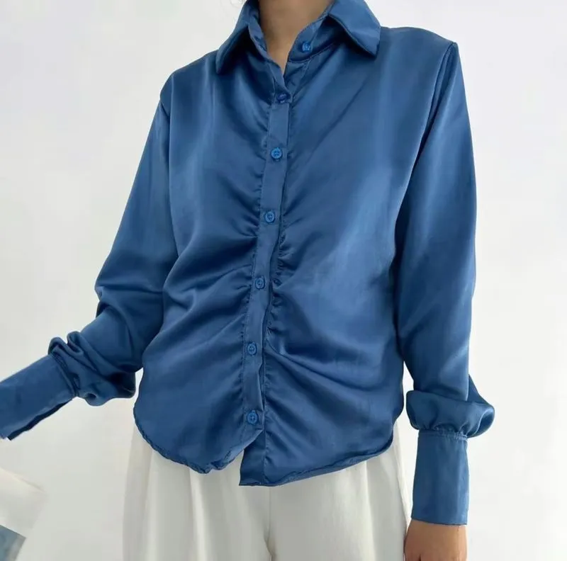 Minimalist Casual Blouse Wanita blue photo 1
