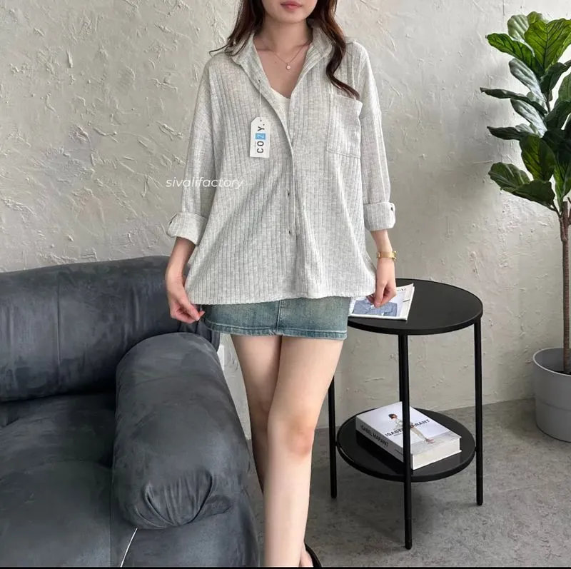 Casual Blouse Wanita white gray photo 1