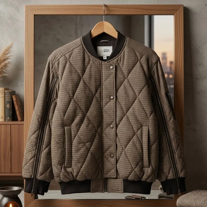 GU Uniqlo Quilted Blouson Plaid Boxy Bomber Jacket photo 1