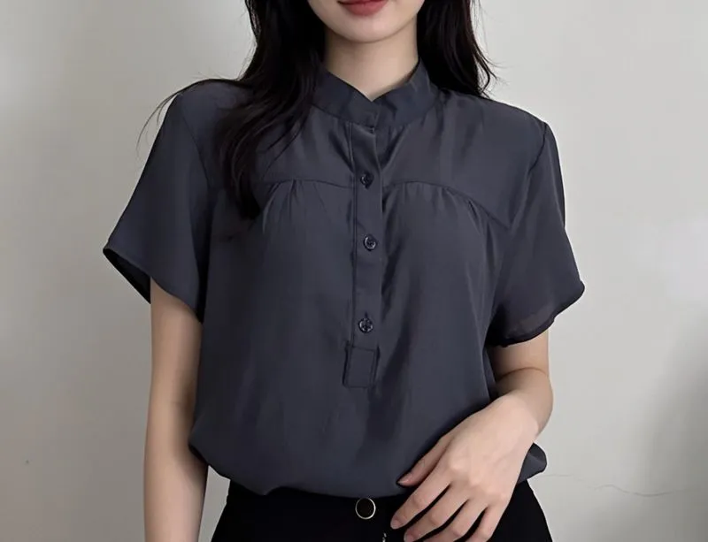 Blouse Lengan Pendek Warna Navy photo 1