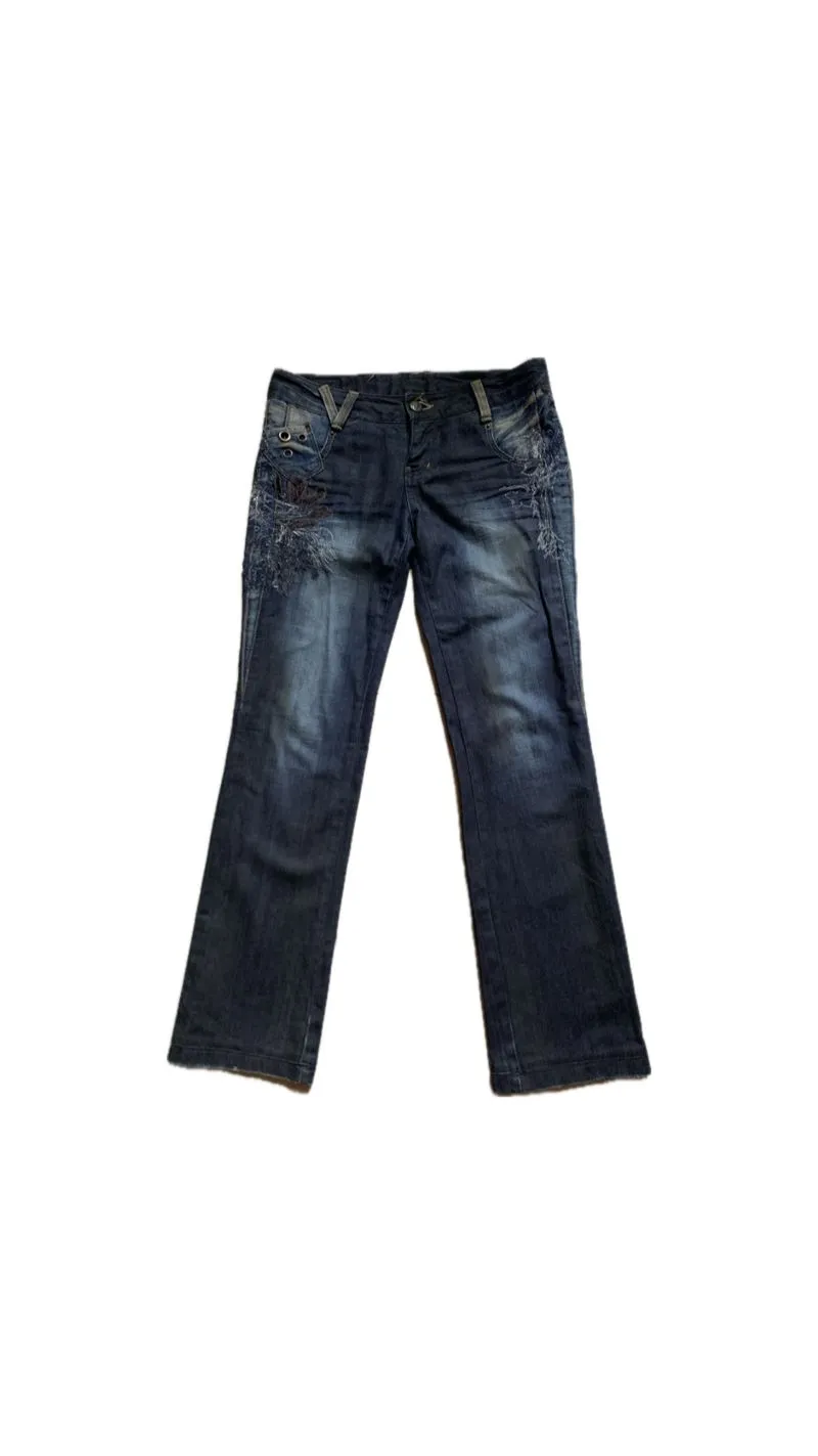 Grunge Vintage Embroidered Low Rise Jeans photo 1